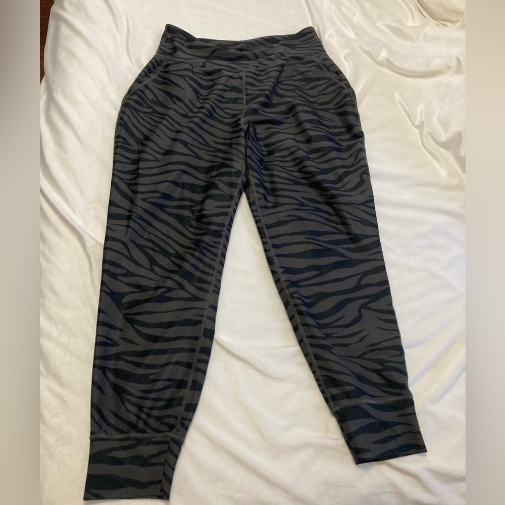 Old Navy Black and Gray Track Pants with Zebra Print